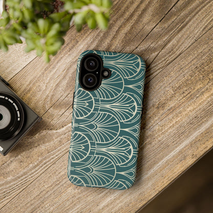 Art Deco Teal Pattern Tough Phone Case — Vintage Geometric Protective Case