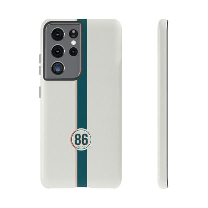 Racing Stripe Tough Phone Case — Retro White With '86 Circle Badge