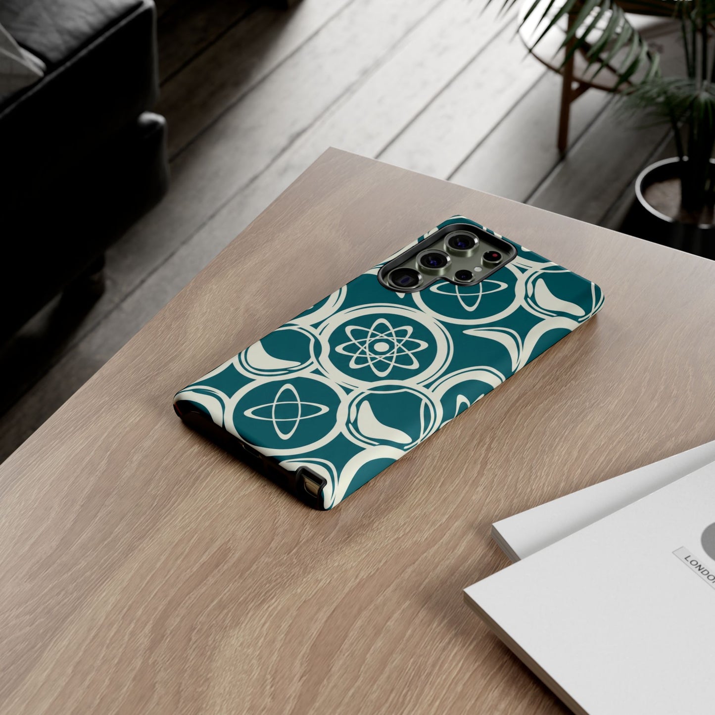 Atomic Geo Tough Phone Case — Teal Retro Science Pattern