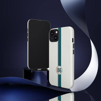 Racing Stripe Tough Phone Case — Retro White With '86 Circle Badge