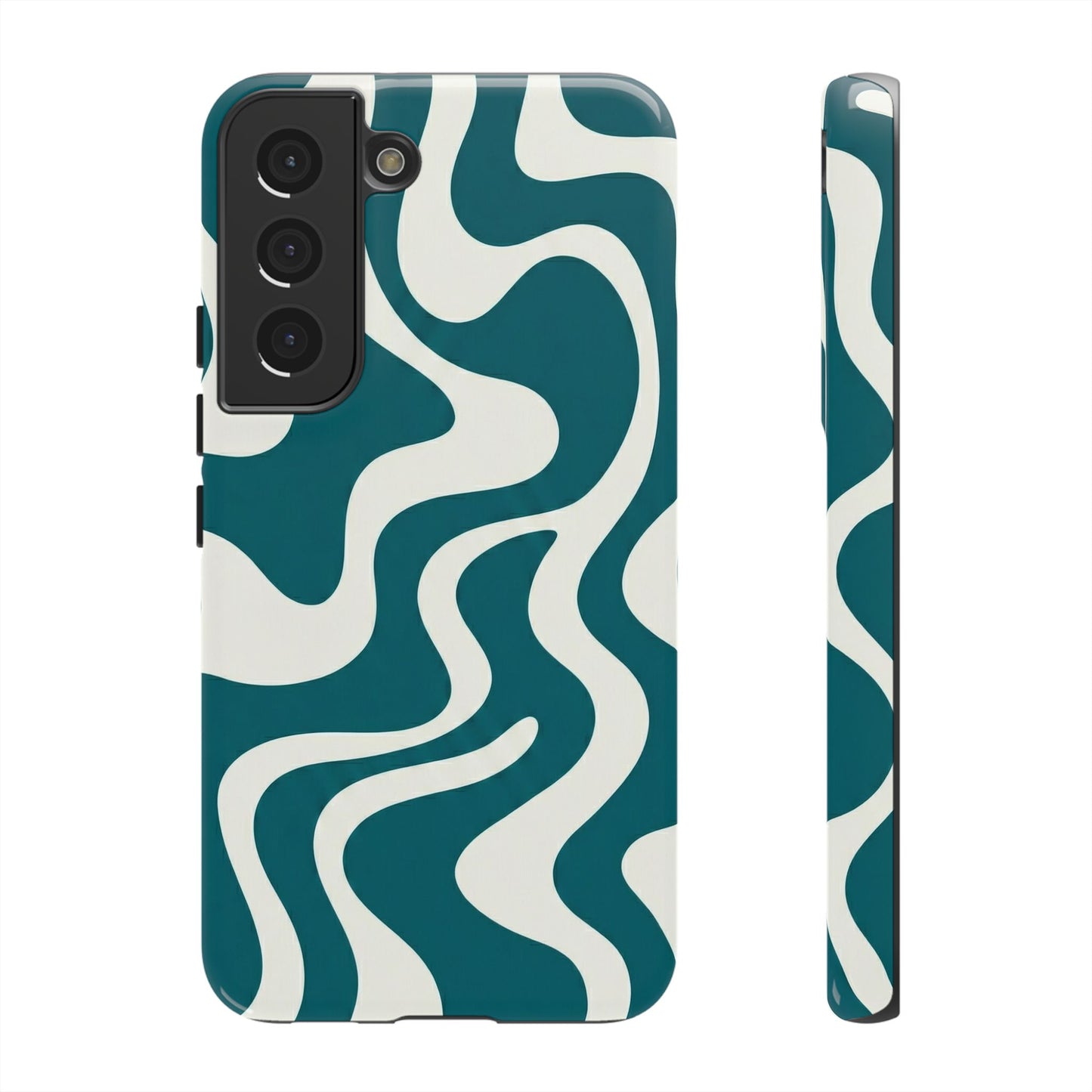 Abstract Teal Swirl Phone Case — Retro Wavy Tough Case