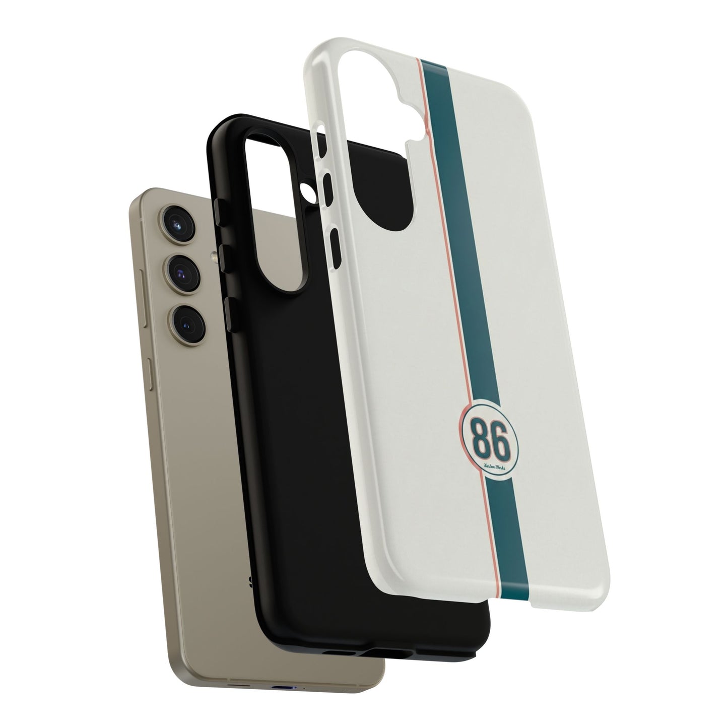 Racing Stripe Tough Phone Case — Retro White With '86 Circle Badge