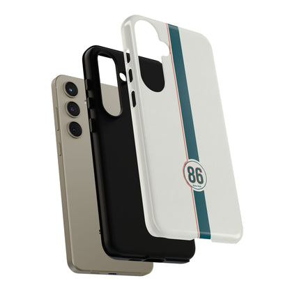 Racing Stripe Tough Phone Case — Retro White With '86 Circle Badge