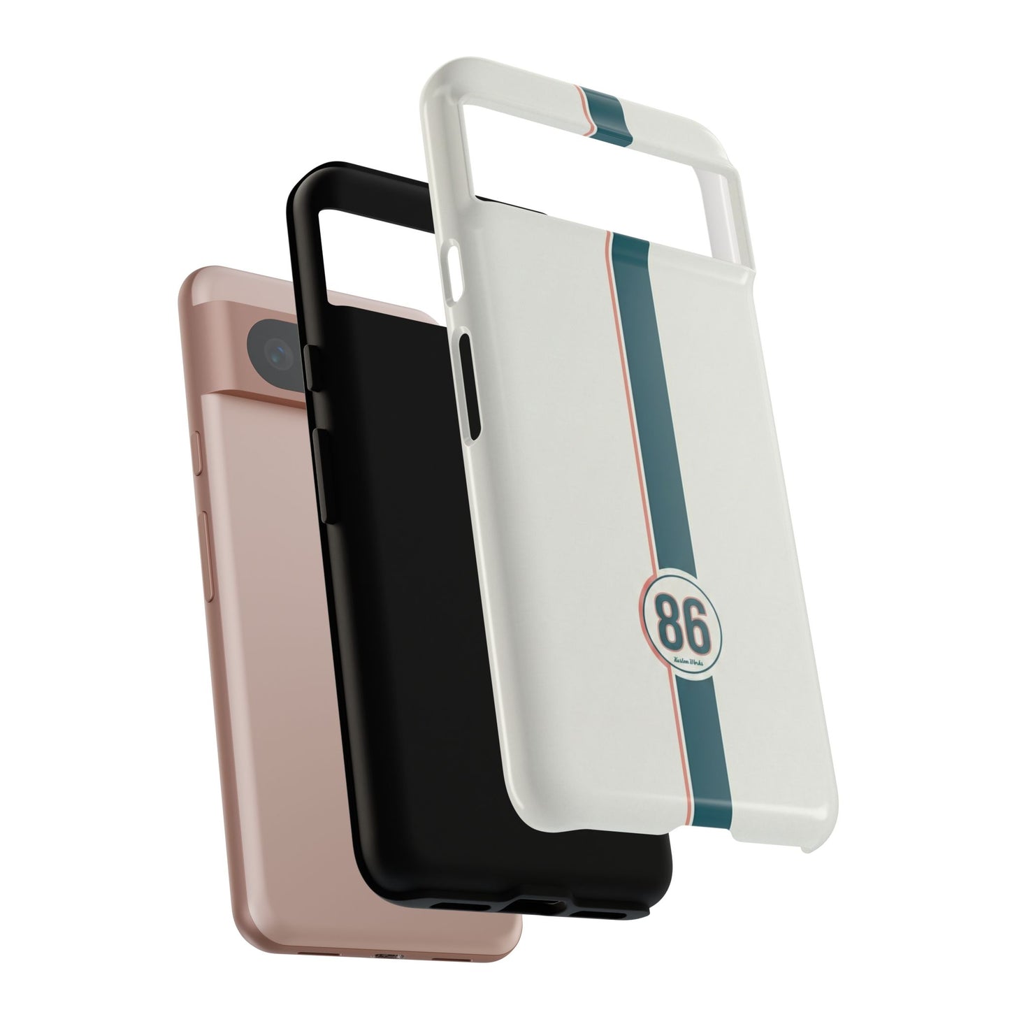 Racing Stripe Tough Phone Case — Retro White With '86 Circle Badge