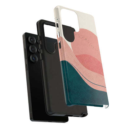 Abstract Sunset Waves Tough Phone Case — Pink & Teal Protective Cover