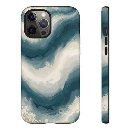 Ocean Wave Marble Phone Case — Teal & Ivory Abstract Tough Case