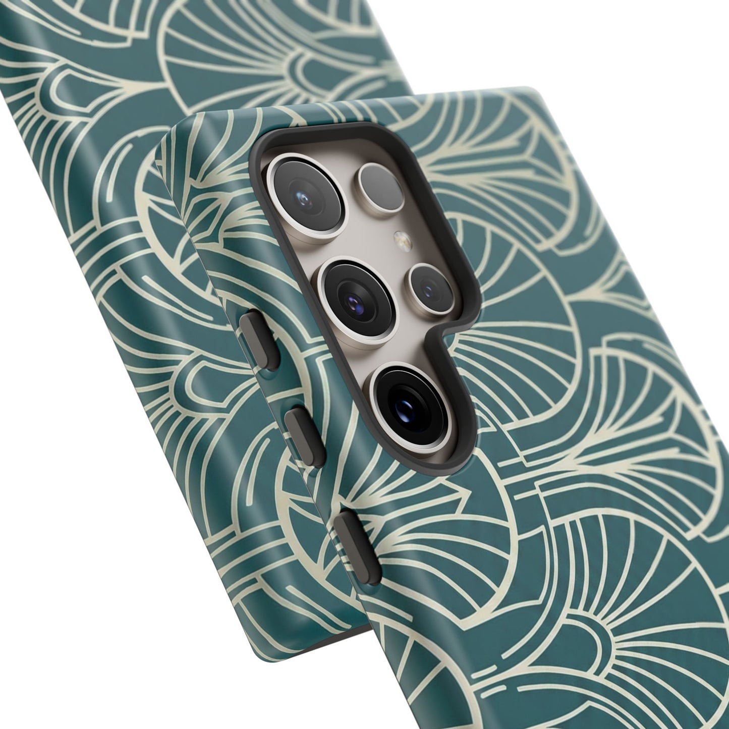 Teal Art Deco Pattern Tough Phone Case — Retro Geometric Protection
