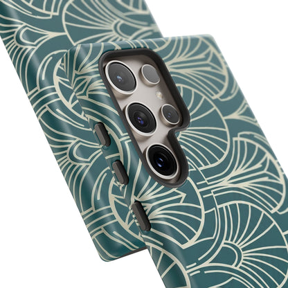 Teal Art Deco Pattern Tough Phone Case — Retro Geometric Protection