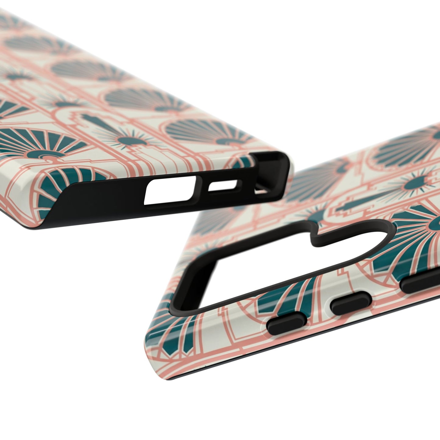 Art Deco Fan Pattern Tough Phone Case — Teal & Blush Retro Protection