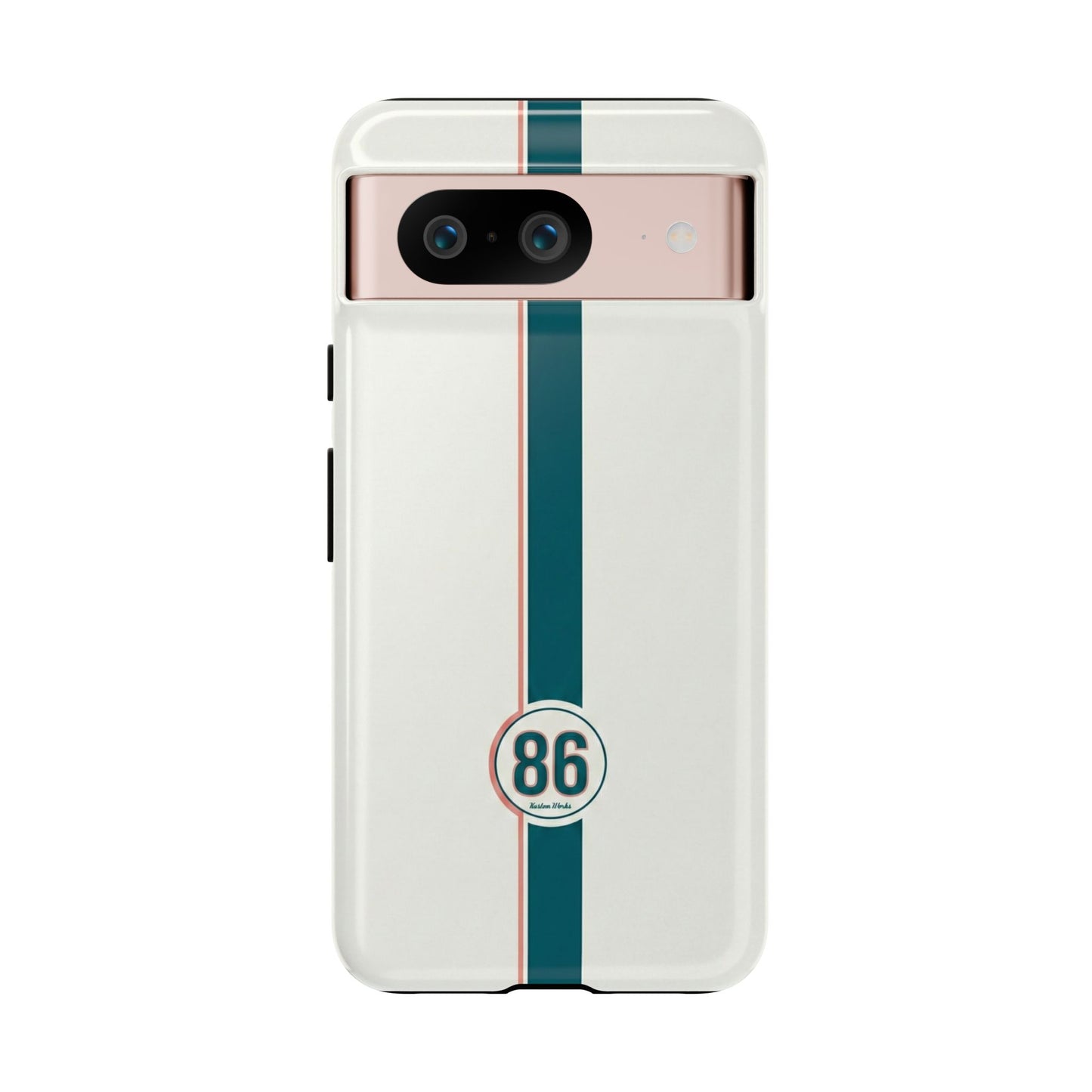 Racing Stripe Tough Phone Case — Retro White With '86 Circle Badge