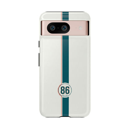 Racing Stripe Tough Phone Case — Retro White With '86 Circle Badge
