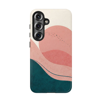 Abstract Sunset Waves Tough Phone Case — Pink & Teal Protective Cover