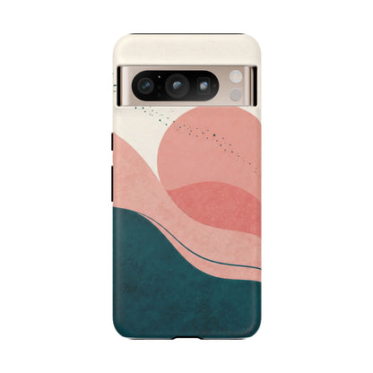 Abstract Sunset Phone Case — Pink & Teal Wave Tough Case