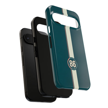 Racing Stripe Phone Case - Retro Teal with Number 86