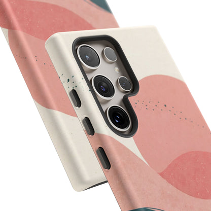 Abstract Sunset Waves Tough Phone Case — Pink & Teal Protective Cover