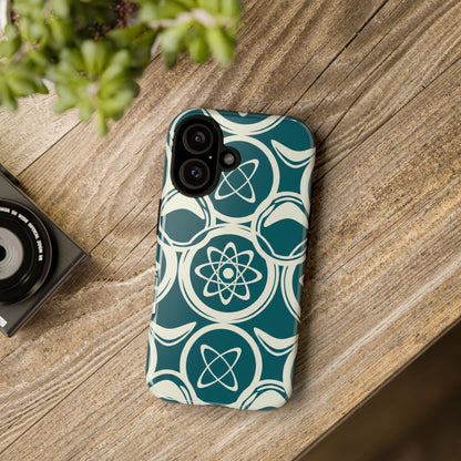 Teal Retro Atomic Pattern Tough Phone Case - Mid-Century Science Design