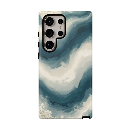 Ocean Wave Marble Phone Case — Teal & Ivory Abstract Tough Case