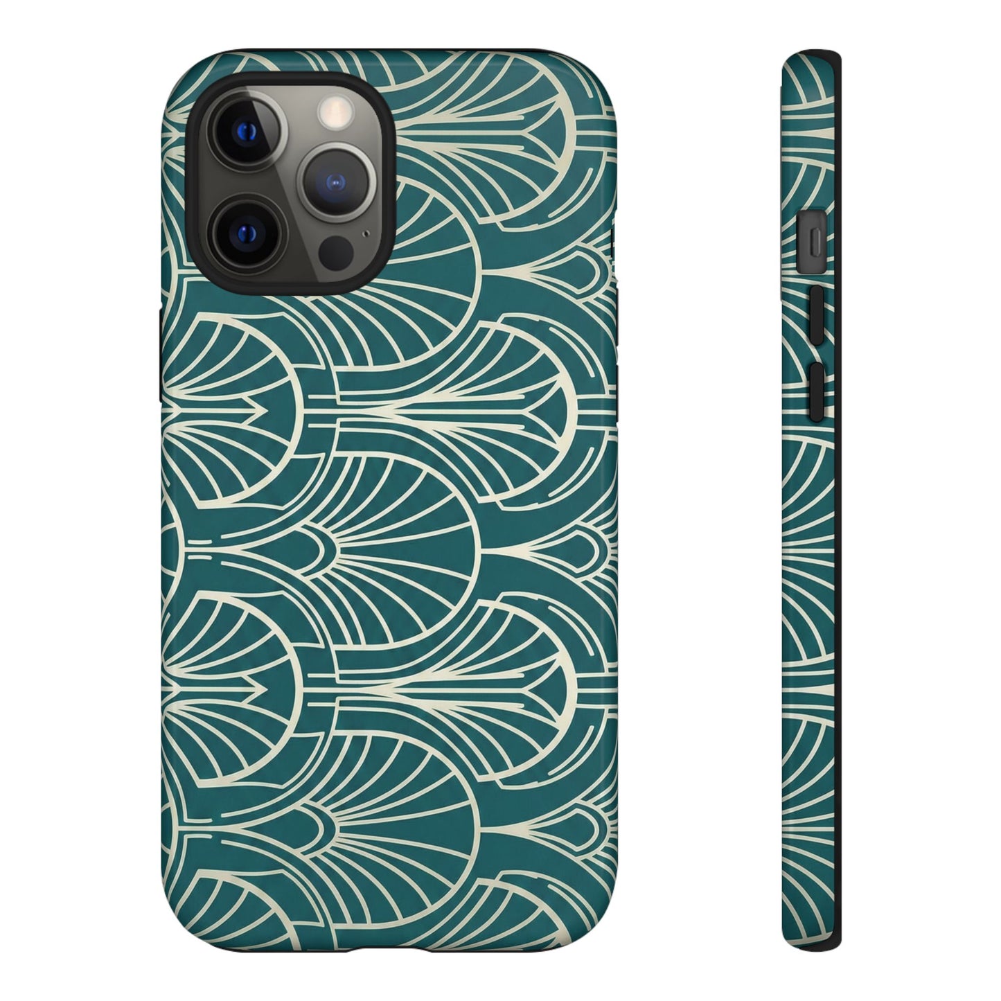 Art Deco Teal Pattern Tough Phone Case — Vintage Geometric Protective Case