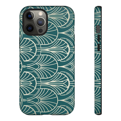 Art Deco Teal Pattern Tough Phone Case — Vintage Geometric Protective Case