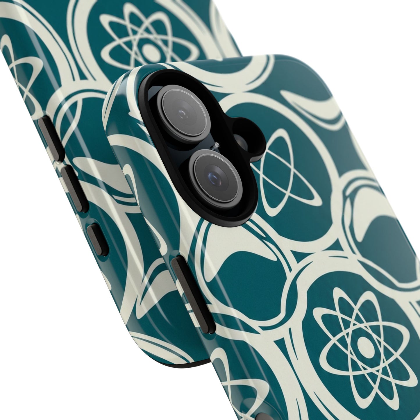 Teal Retro Atomic Pattern Tough Phone Case - Mid-Century Science Design
