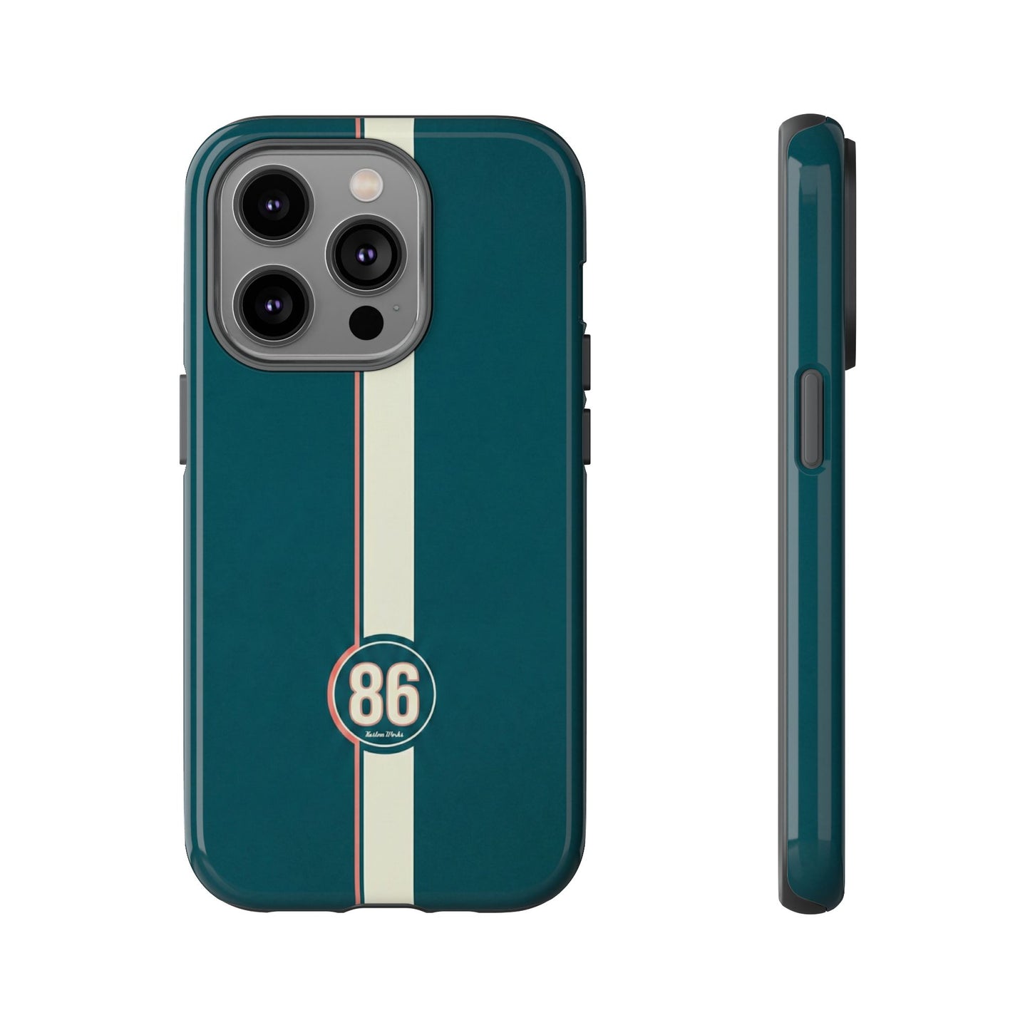 Racing Stripe Phone Case - Retro Teal with Number 86
