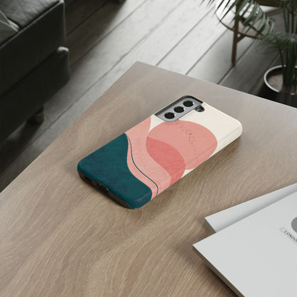 Abstract Sunset Waves Tough Phone Case — Pink & Teal Protective Cover