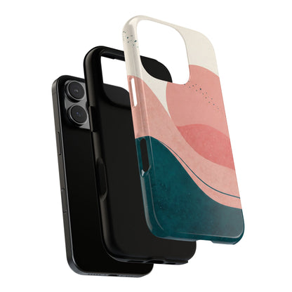 Abstract Sunset Phone Case — Pink & Teal Wave Tough Case