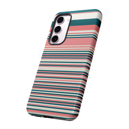 Striped Tough Phone Case — Coral, Teal & White Protective Cover