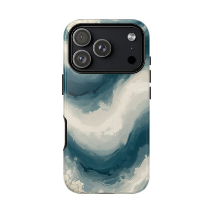 Ocean Wave Marble Phone Case — Teal & Ivory Abstract Tough Case
