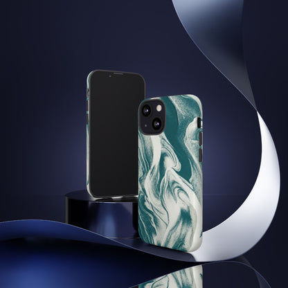 Marble Teal Tough Phone Case — Swirl Pattern Protective Cover