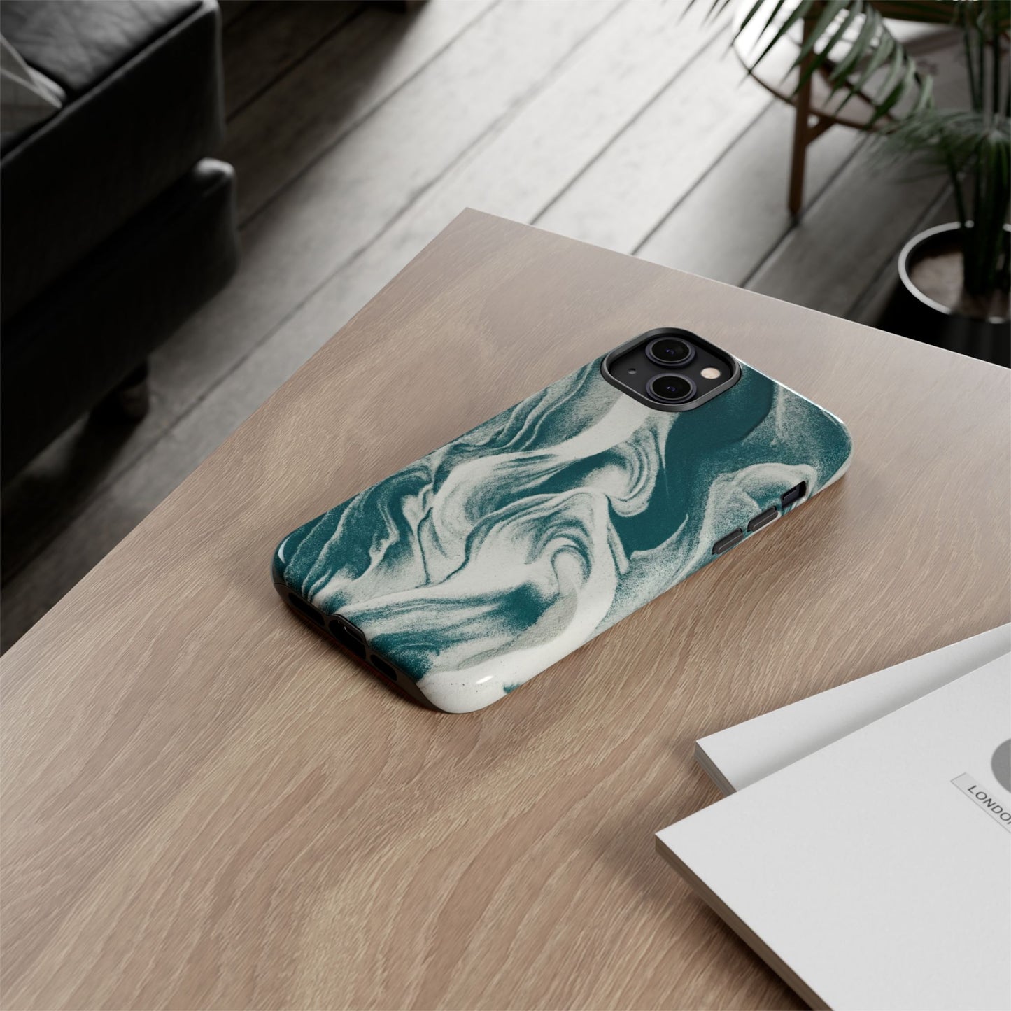 Marble Teal Tough Phone Case — Swirl Pattern Protective Cover