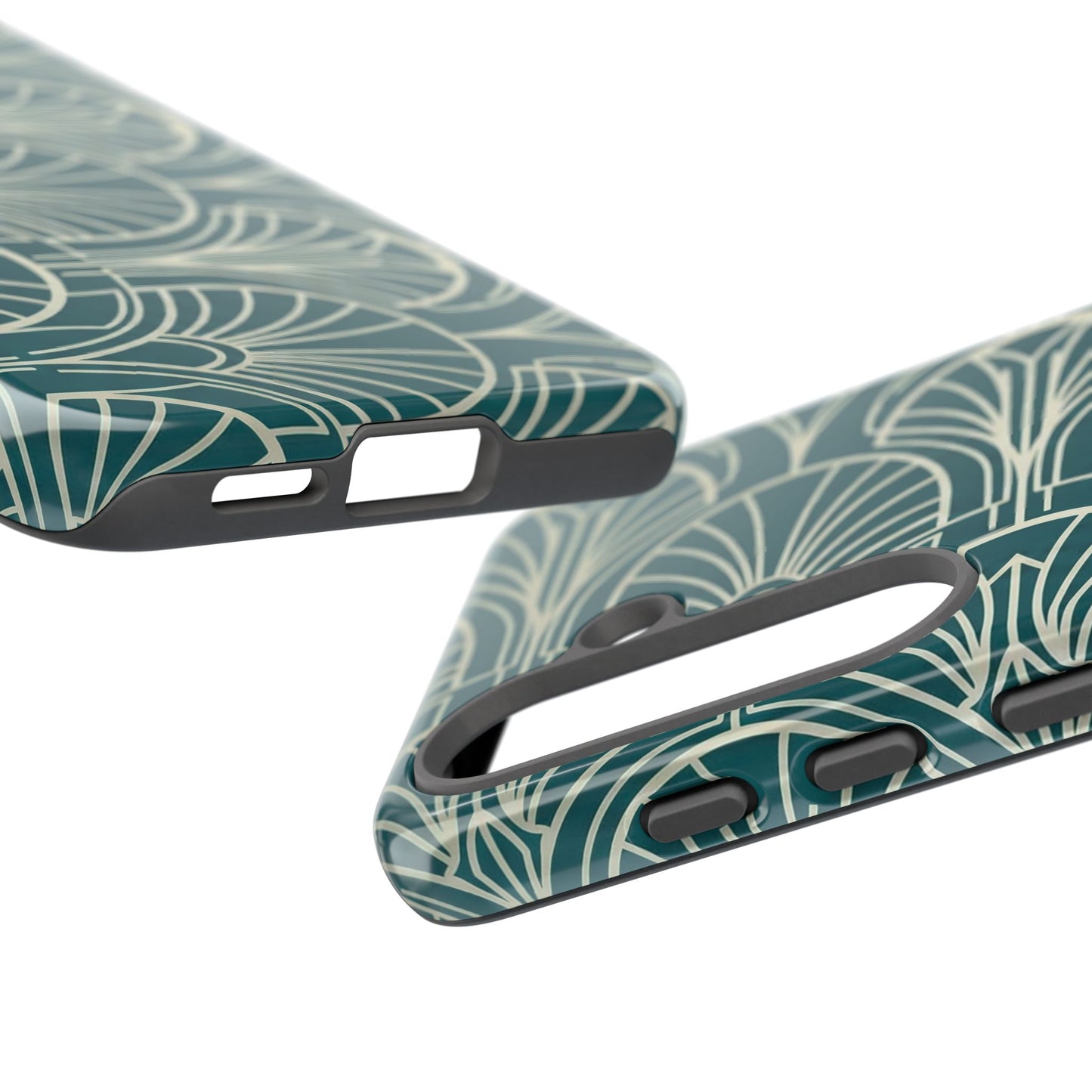 Teal Art Deco Pattern Tough Phone Case — Retro Geometric Protection
