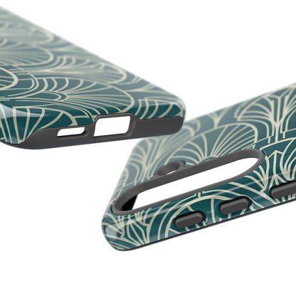 Teal Art Deco Pattern Tough Phone Case — Retro Geometric Protection
