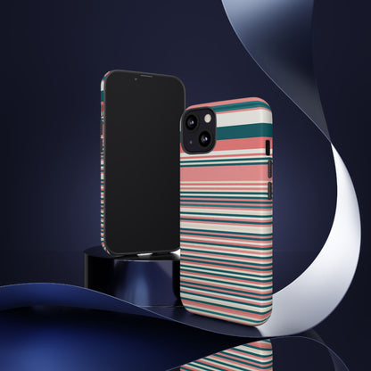 Striped Tough Phone Case — Coral, Teal & White Protective Cover