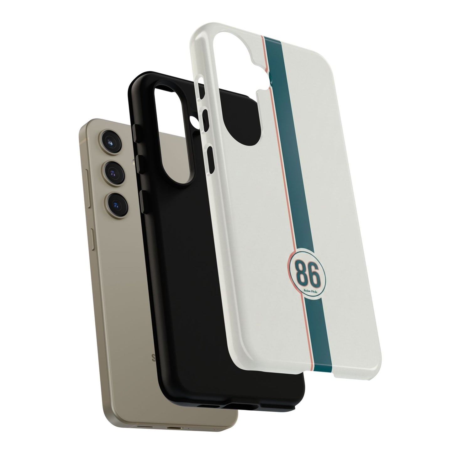 Racing Stripe Tough Phone Case — Retro White With '86 Circle Badge