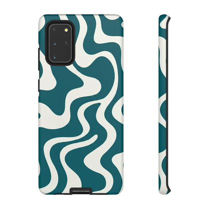 Abstract Teal Swirl Phone Case — Retro Wavy Tough Case
