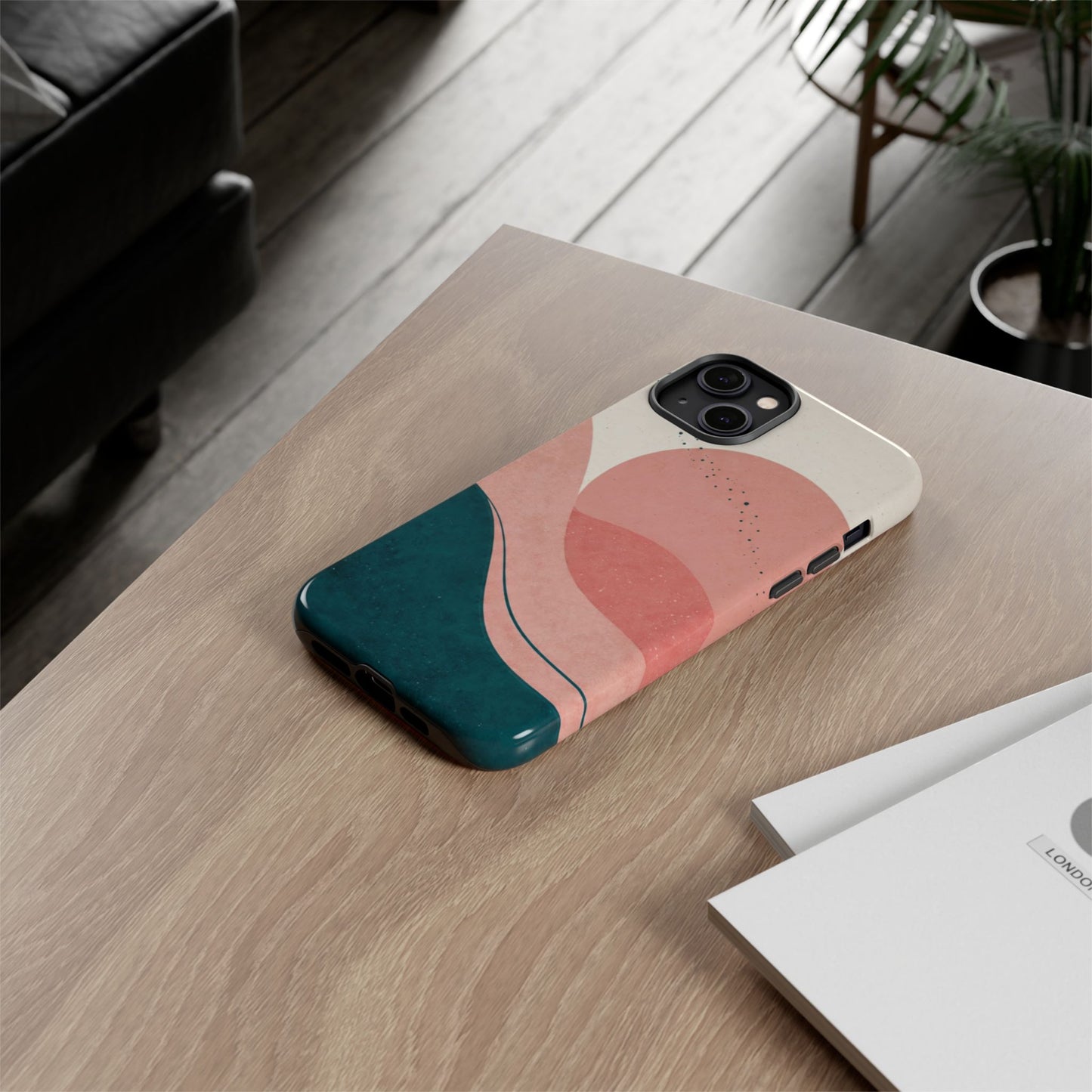 Abstract Sunset Phone Case — Pink & Teal Wave Tough Case