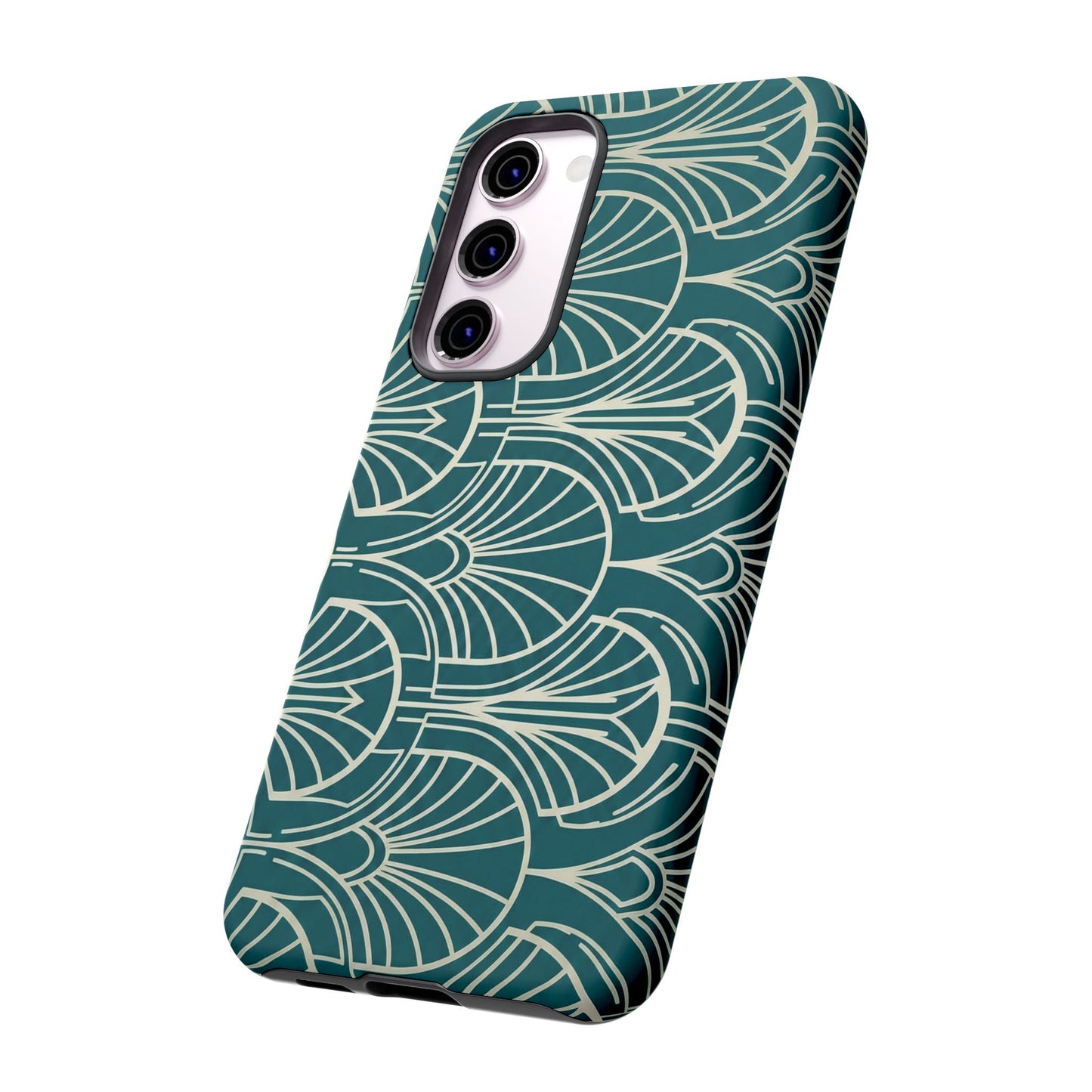 Teal Art Deco Pattern Tough Phone Case — Retro Geometric Protection