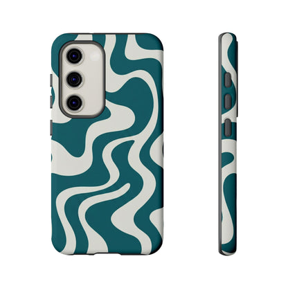 Abstract Teal Swirl Phone Case — Retro Wavy Tough Case