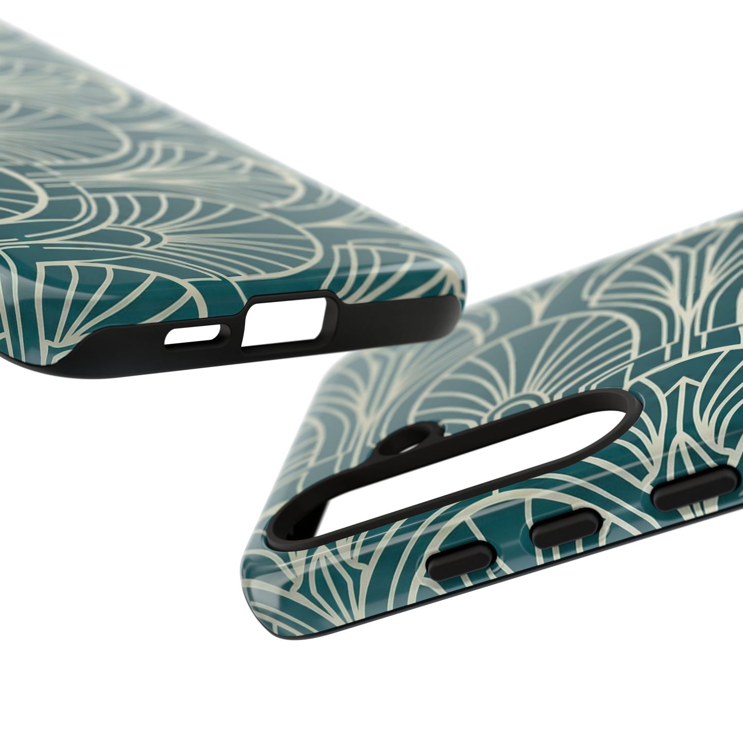 Teal Art Deco Pattern Tough Phone Case — Retro Geometric Protection