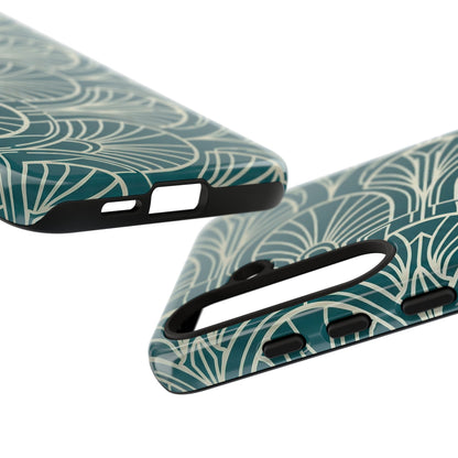 Teal Art Deco Pattern Tough Phone Case — Retro Geometric Protection