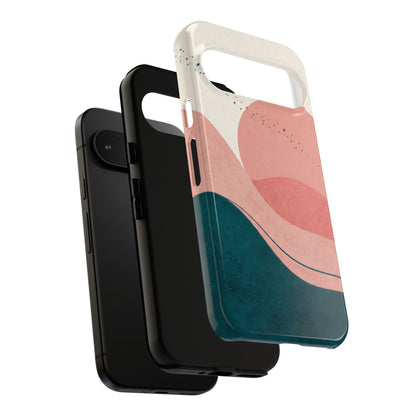 Abstract Sunset Phone Case — Pink & Teal Wave Tough Case