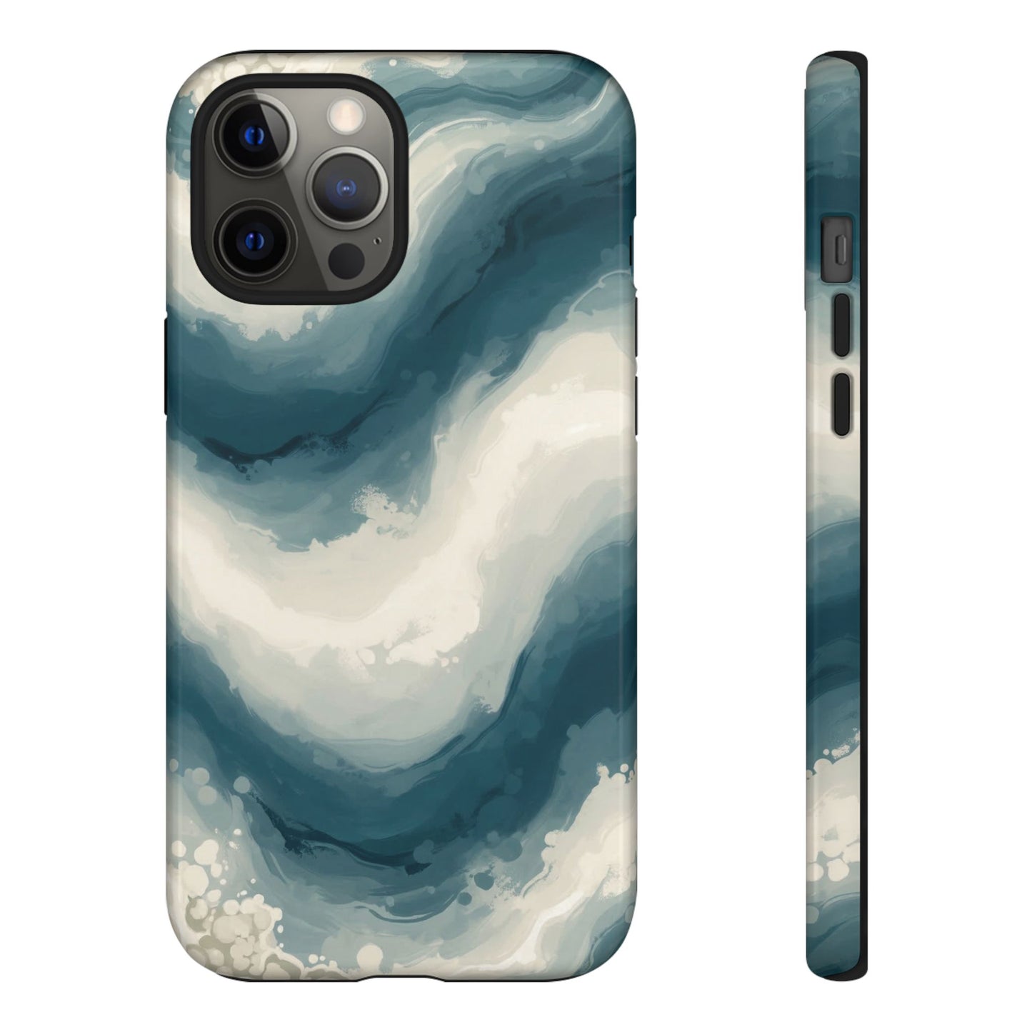 Ocean Wave Marble Phone Case — Teal & Ivory Abstract Tough Case