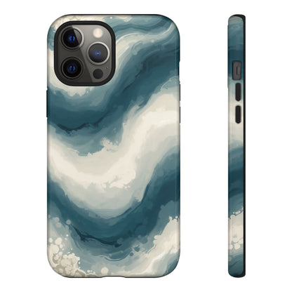 Ocean Wave Marble Phone Case — Teal & Ivory Abstract Tough Case