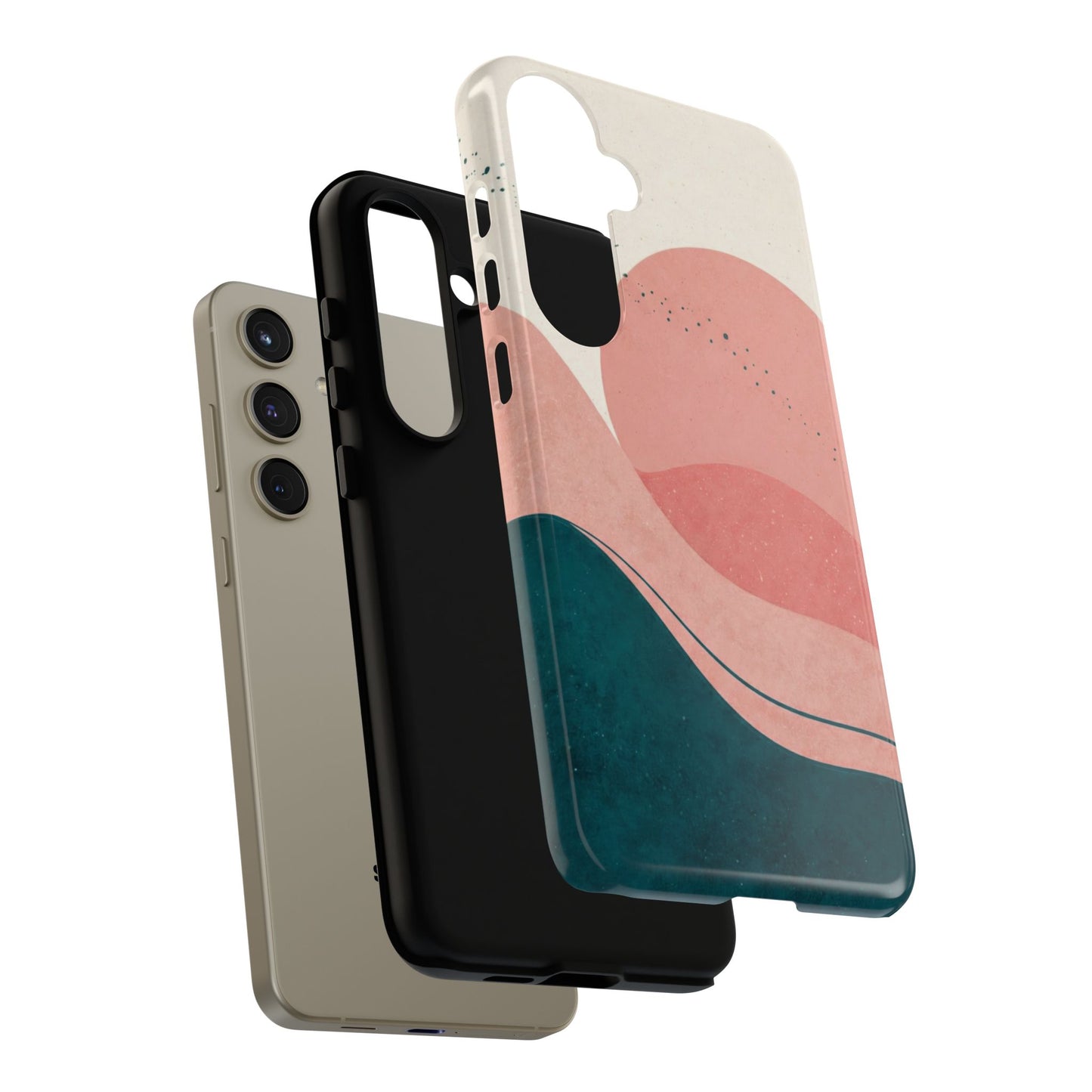 Abstract Sunset Waves Tough Phone Case — Pink & Teal Protective Cover