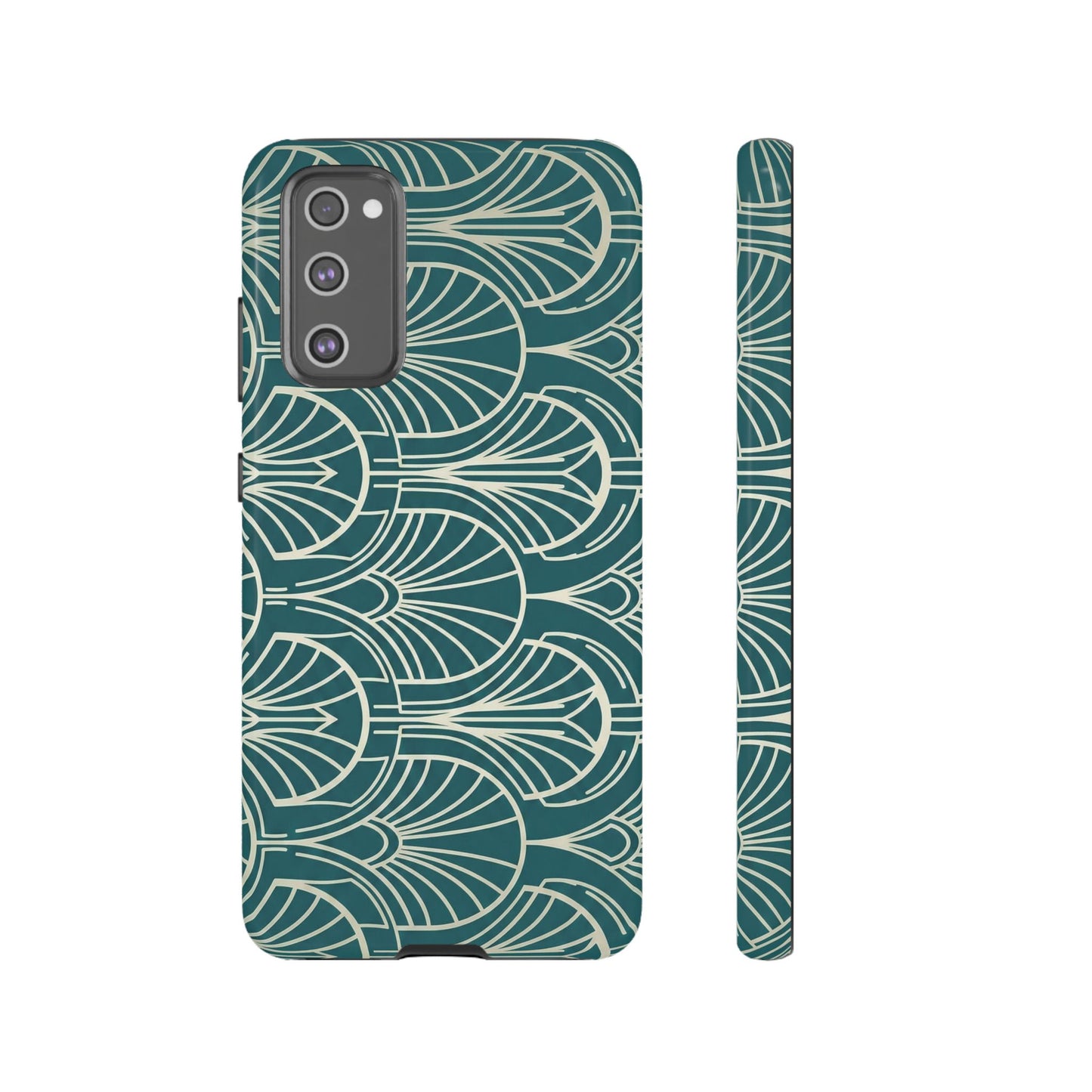 Teal Art Deco Pattern Tough Phone Case — Retro Geometric Protection
