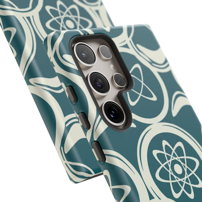 Atomic Geo Tough Phone Case — Teal Retro Science Pattern