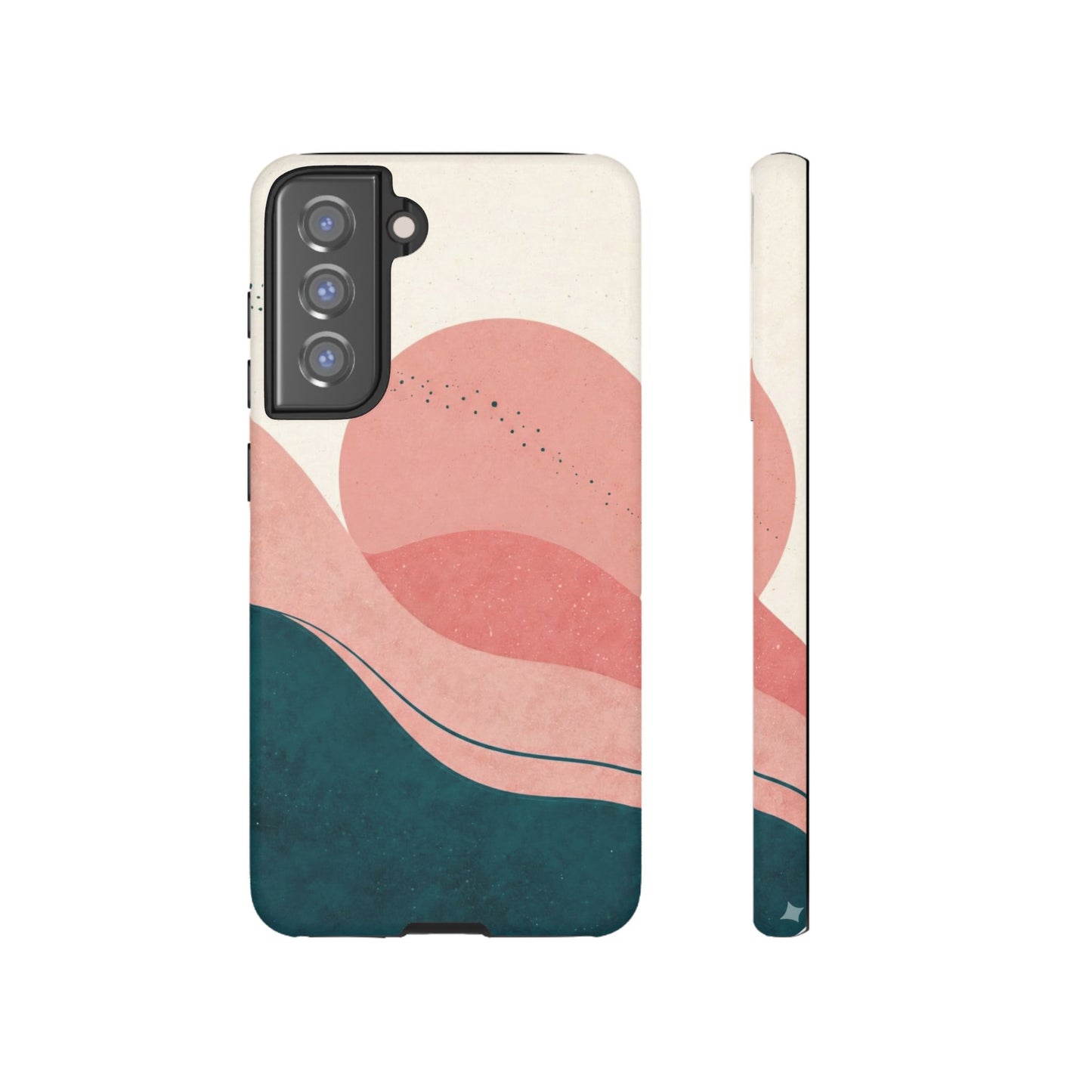 Abstract Sunset Waves Tough Phone Case — Pink & Teal Protective Cover