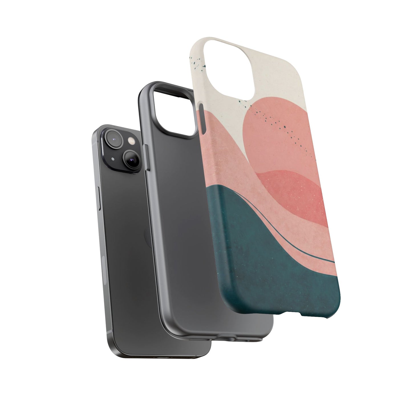 Abstract Sunset Phone Case — Pink & Teal Wave Tough Case