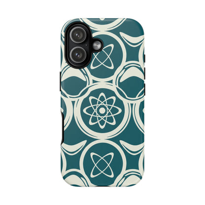 Teal Retro Atomic Pattern Tough Phone Case - Mid-Century Science Design